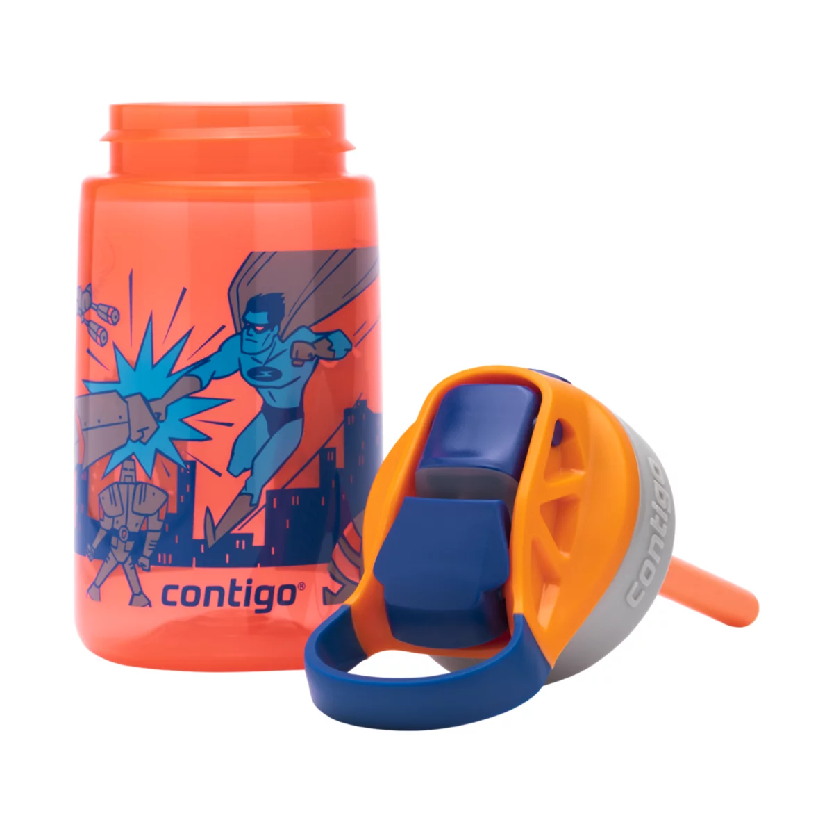 Contigo Gizmo Flip AUTOSPOUT™ Kids Water Bottle, 420 ml ( Nectarine Superhero)